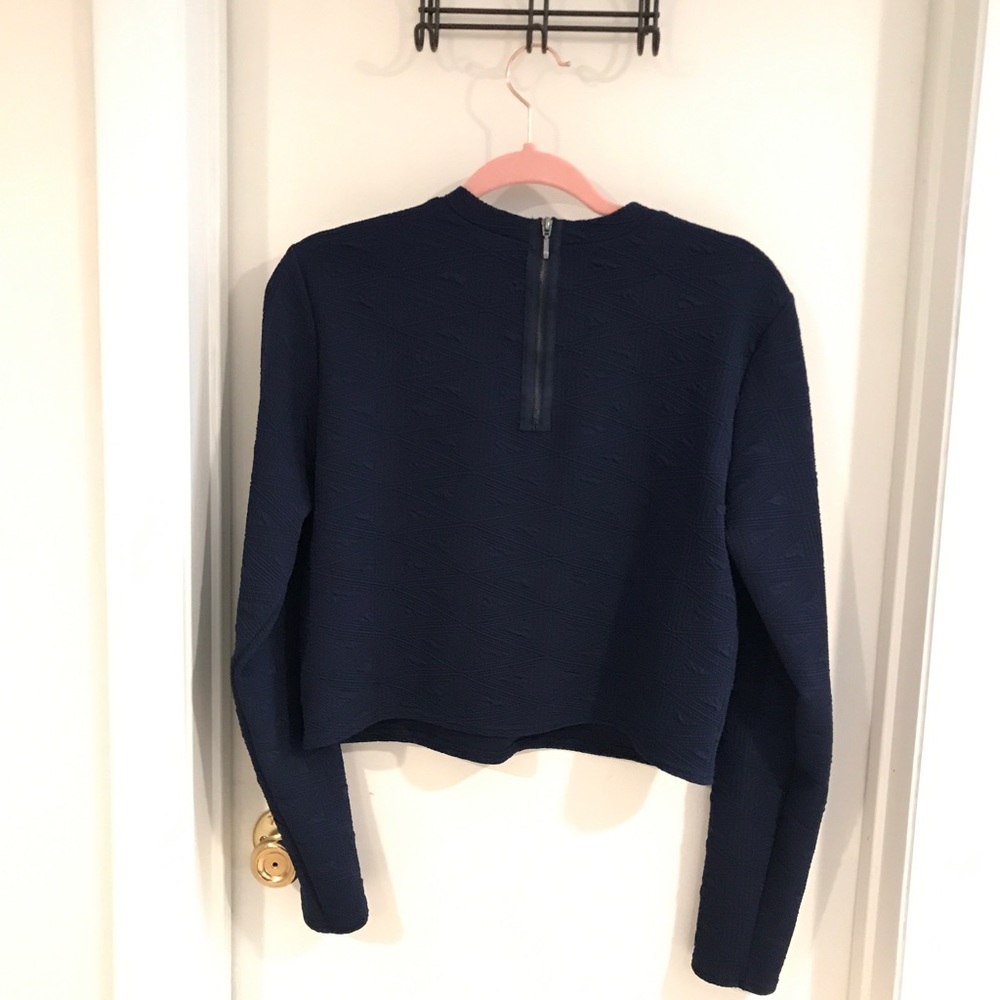 Metaphor Navy Blue Textured Crop Top Long sleeve back zipper size xl